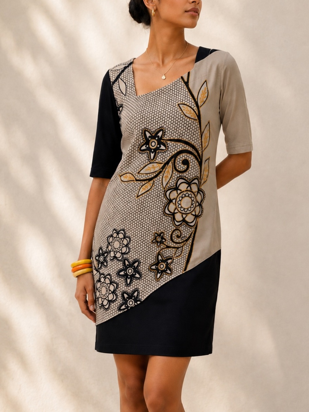 Leopard & Roses | NWT Organic Cotton Floral Embroidered Overlay Panel Dress